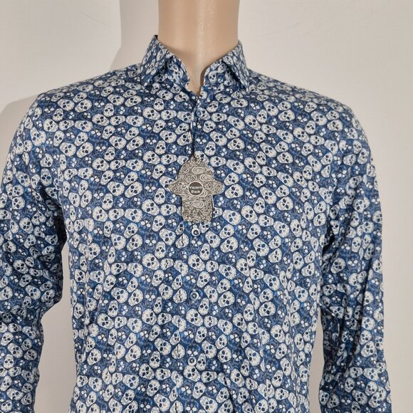 Luchiano Visconti Other - Luchiano Visconti Black Men's Shirt  Size S Long Sleeve Blue Skull (61)